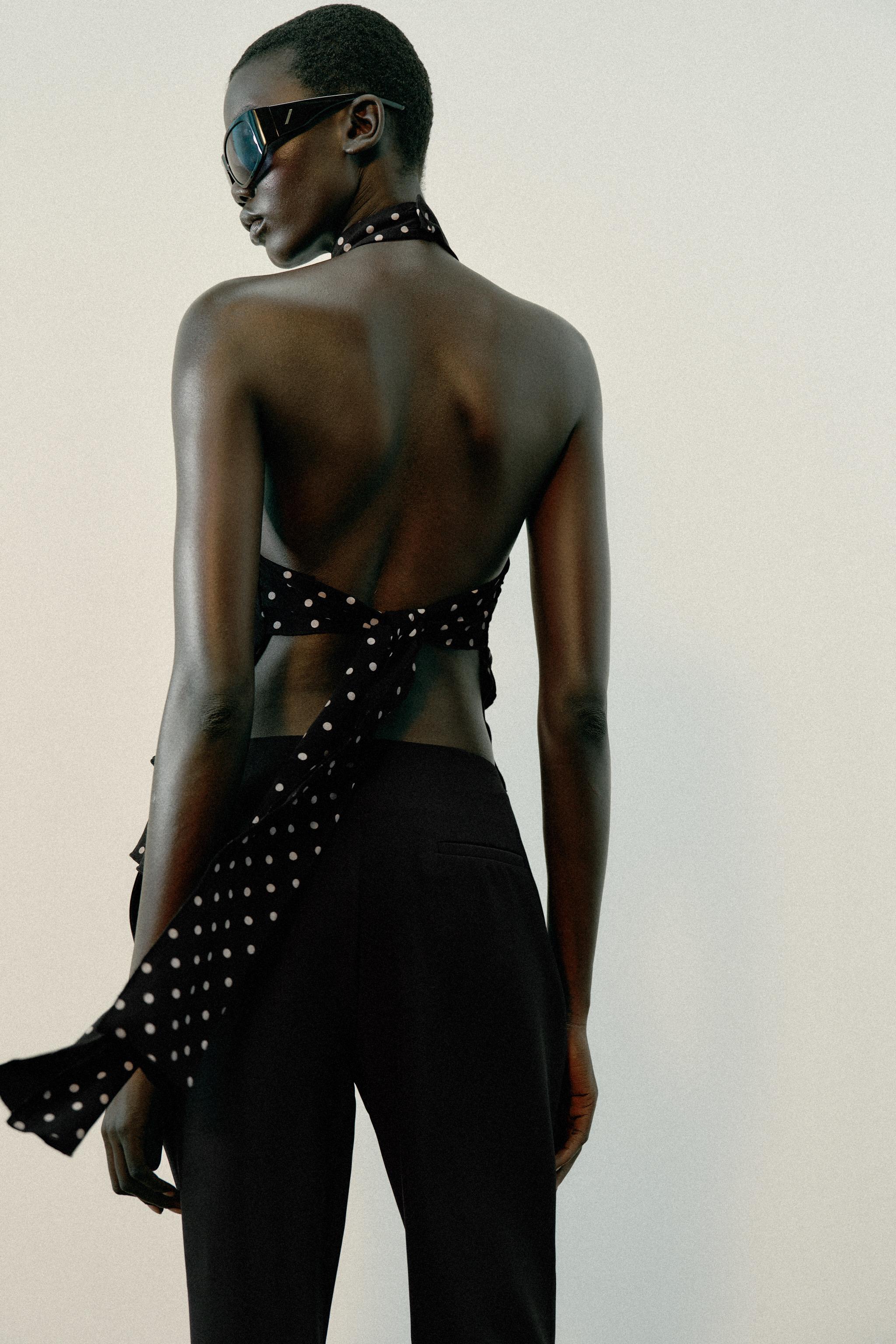 POLKA DOT RUFFLE HALTER TOP